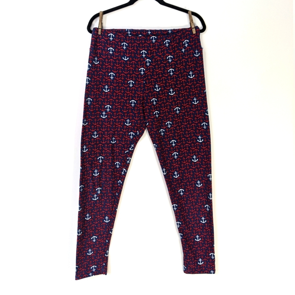 LULAROE Americana Red Boat Anchor Leggings TC Tall & Curvy